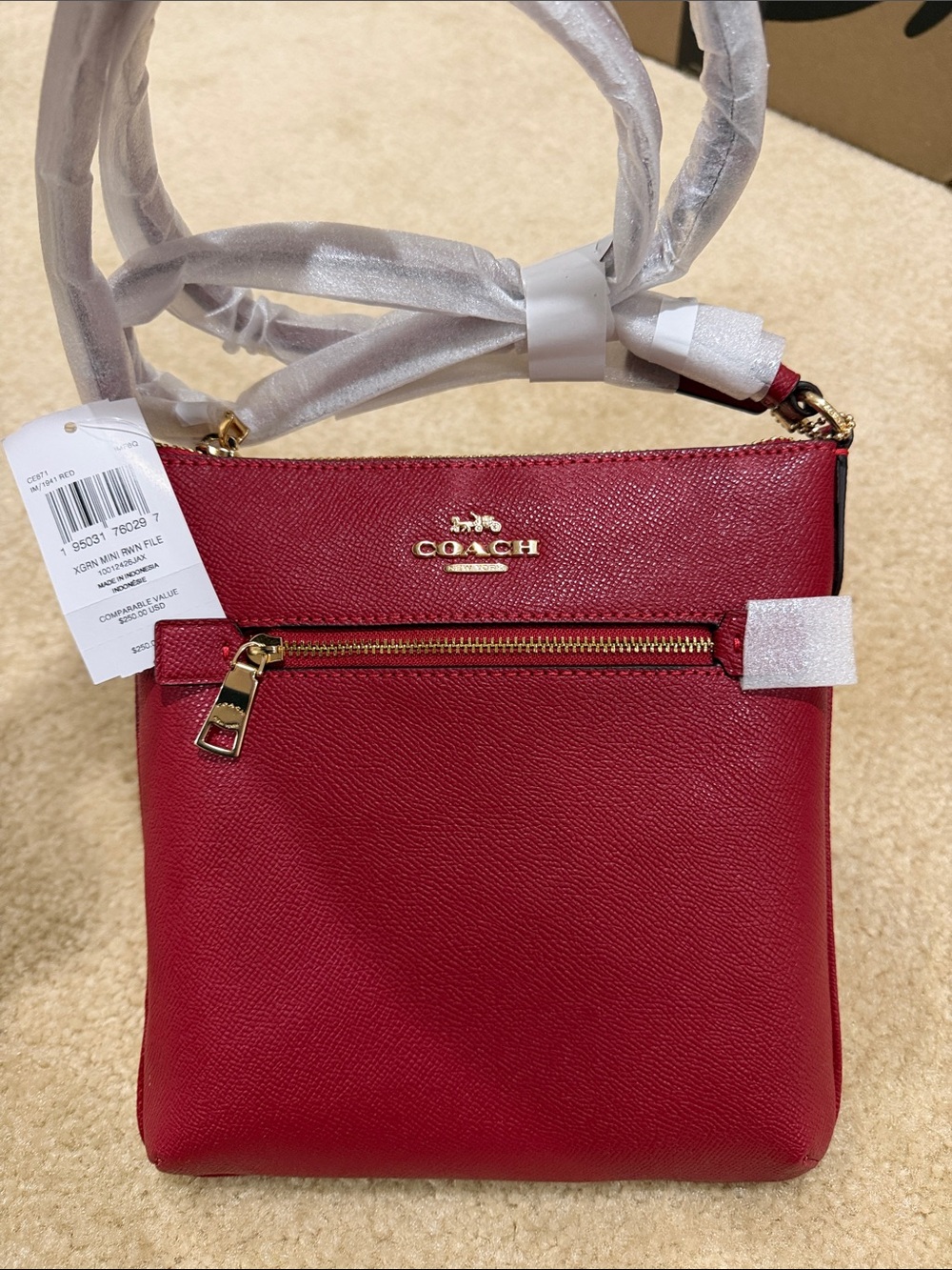 Coach RED Leather Crossbody with Gold Hardware